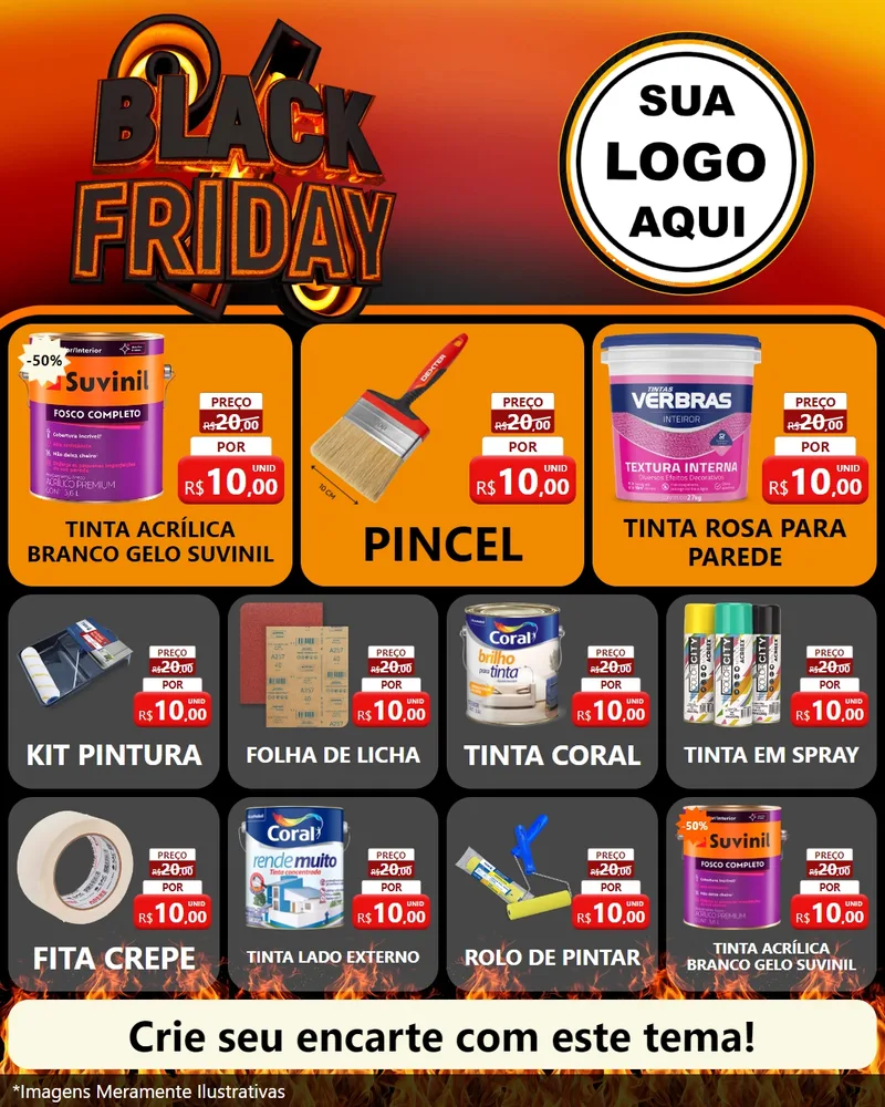 Modelo de Rede Social para Feed Instagram com o tema Black Friday para Tintas e Ferramentas