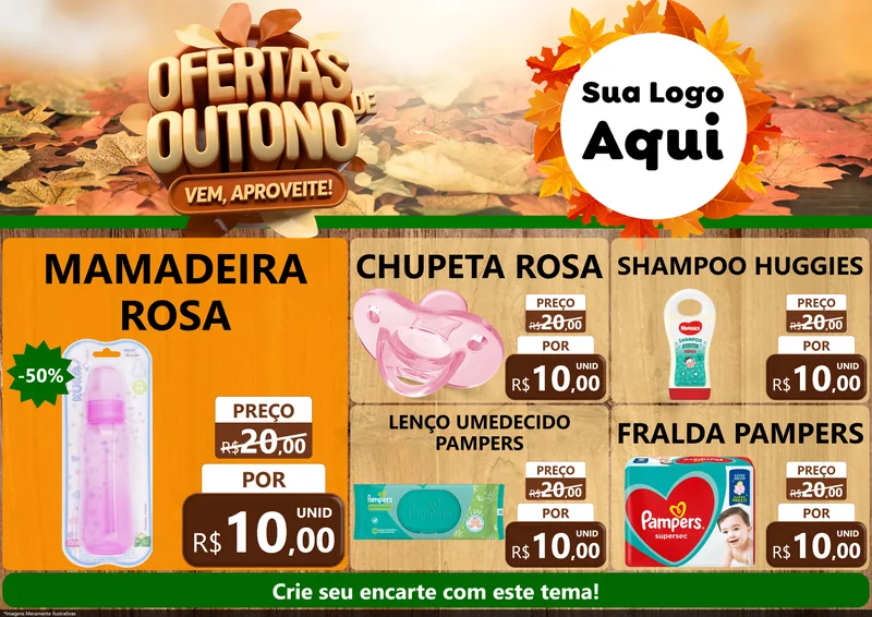 Modelo de Encarte para Encarte A4 Horizontal com o tema Ofertas de Outono - Vem, Aproveite! para Bebês