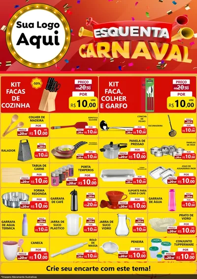 Modelo de Encarte para Encarte A4 Vertical com o tema Esquenta Carnaval para Utilidades Domésticas