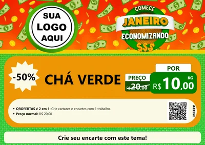 Modelo de Cartaz para Cartaz A4 Horizontal com o tema Comece Janeiro Economizando para Produtos Naturais