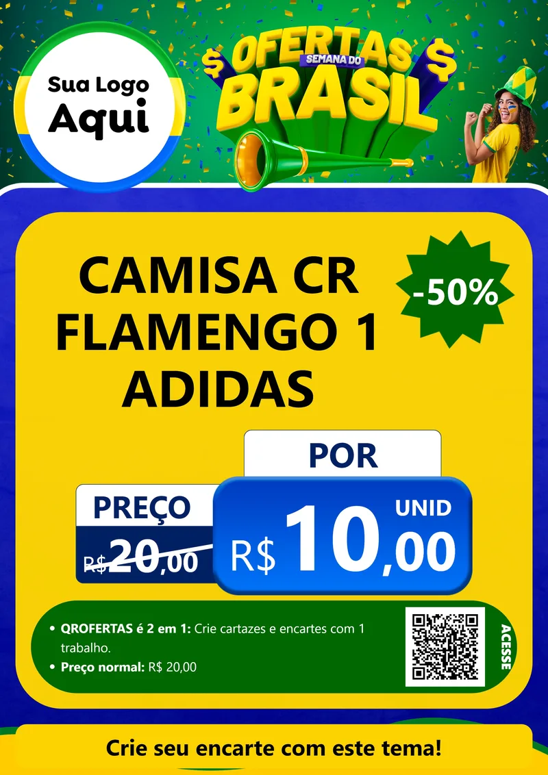 Modelo de Cartaz para Cartaz A4 Vertical com o tema Ofertas Semana do Brasil para Roupas e acessórios
