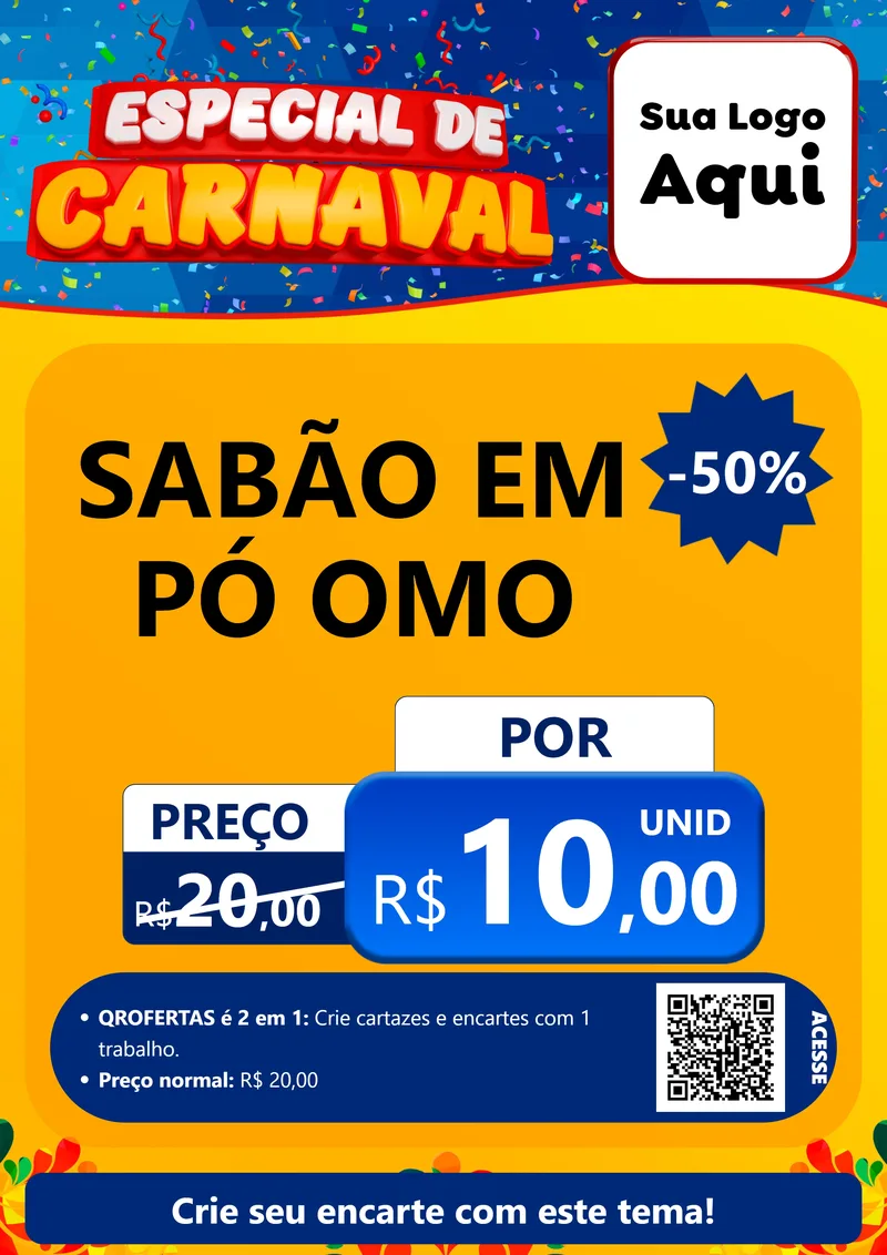Modelo de Cartaz para Cartaz A4 Vertical com o tema Especial de Carnaval para Produtos de Limpeza
