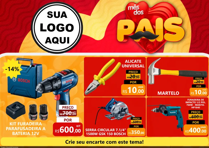 Modelo de Encarte para Encarte A4 Horizontal com o tema Mês Dos Pais para Maquinas e Ferramentas
