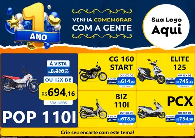 Modelo de Encarte para Encarte A4 Horizontal com o tema Um Ano de Aniversário para Concessionaria de Motos