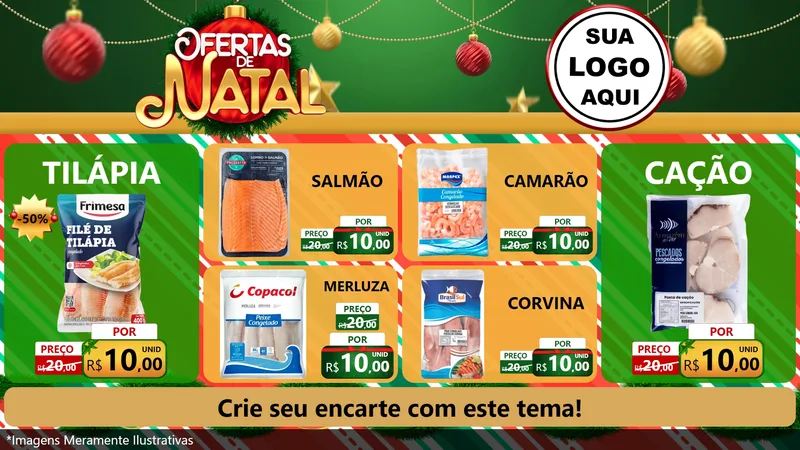 Modelo de TV para TV Horizontal com o tema Ofertas de Natal para Peixaria