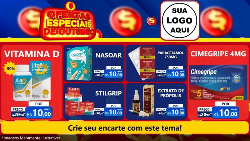 Modelo de TV para TV Horizontal com o tema Ofertas Especiais de Outubro para Farmácia