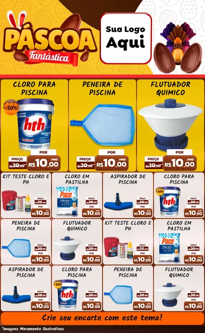Modelo de Encarte para Encarte Grande com o tema Páscoa Fantástica para Produtos para Piscina