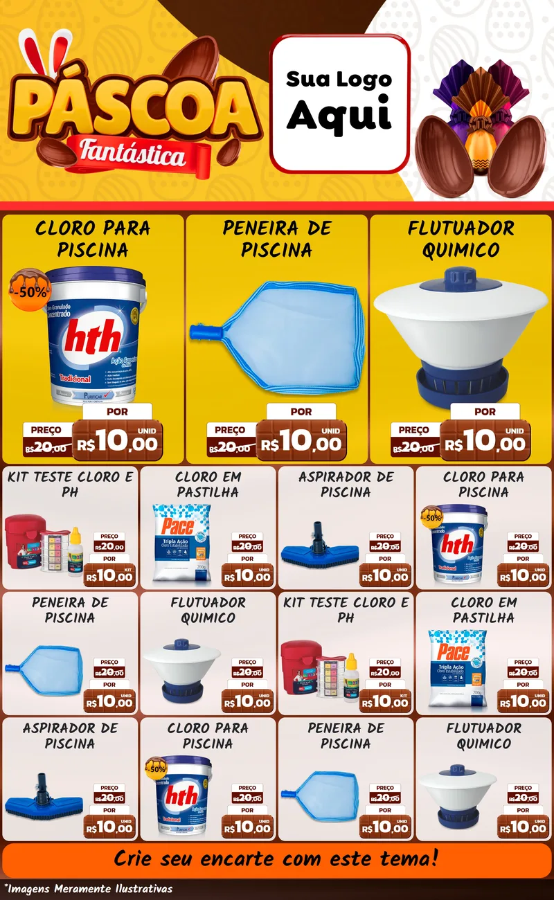 Modelo de Encarte para Encarte Grande com o tema Páscoa Fantástica para Produtos para Piscina
