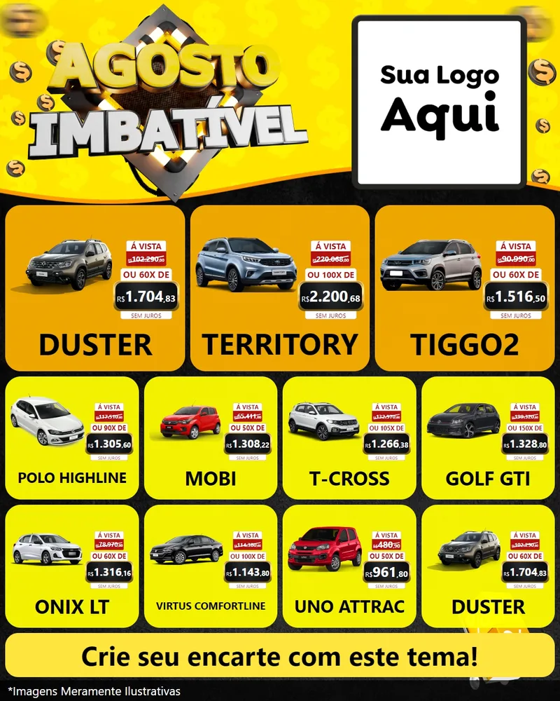 Modelo de Rede Social para Feed Instagram com o tema Agosto Imbatível para Concessionaria de Carros
