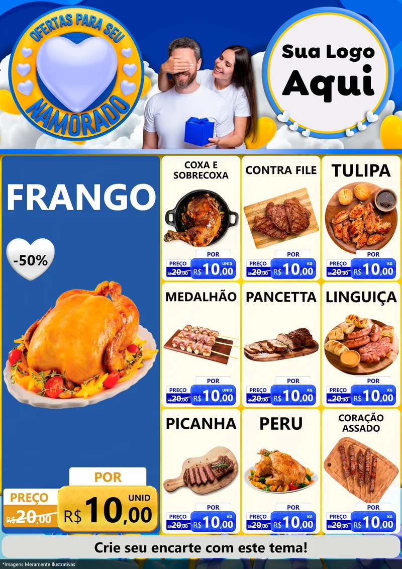 Modelo de Encarte para Encarte A4 Vertical com o tema Ofertas Para Seu Namorado para Assados