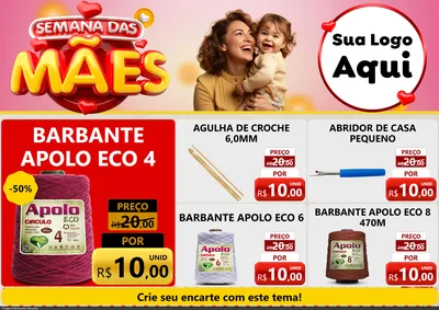 Modelo de Encarte para Encarte A4 Horizontal com o tema Semana das Mães para Armarinho e Aviamentos