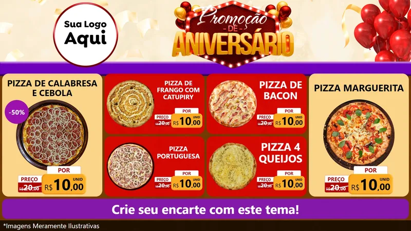 Modelo de TV para TV Horizontal com o tema Promoção de Aniversário para Pizzaria