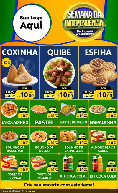 Modelo de Encarte para Encarte Grande com o tema Semana da Independência Declaramos Preços Baixos para Salgadaria