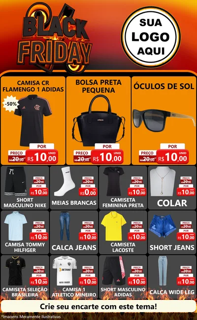 Modelo de Encarte para Encarte Grande com o tema Black Friday para Roupas e acessórios