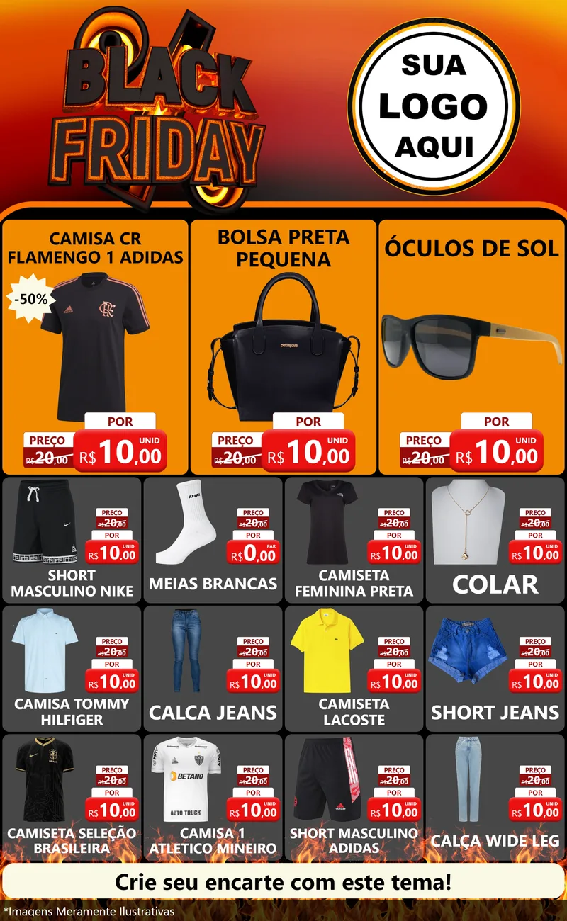 Modelo de Encarte para Encarte Grande com o tema Black Friday para Roupas e acessórios