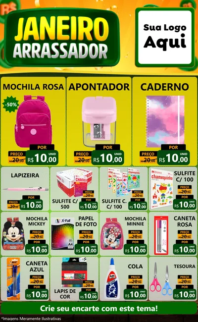 Modelo de Encarte para Encarte Grande com o tema Janeiro Arrasador para Papelaria