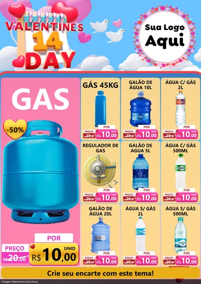 Modelo de Encarte para Encarte A4 Vertical com o tema Valentine's Day para Água e gás