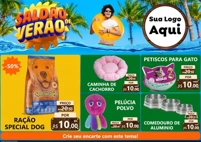 Modelo de Encarte para Encarte A4 Horizontal com o tema Saldão de Verão para Pet Shop