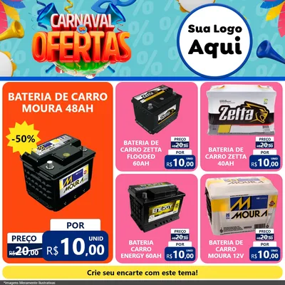 Modelo de Rede Social para Feed Facebook com o tema Carnaval de Ofertas para Baterias Elétricas