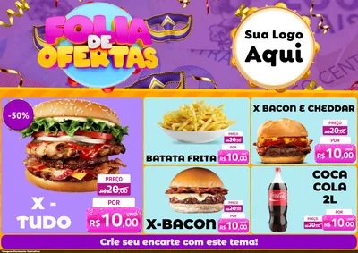 Modelo de Encarte para Encarte A4 Horizontal com o tema Folia de Ofertas para Hamburgueria
