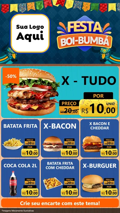 Modelo de Rede Social para Stories com o tema Festa Boi Bumbá para Hamburgueria