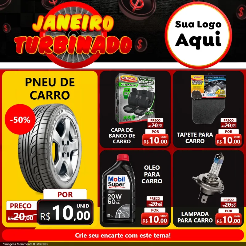 Modelo de Rede Social para Feed Facebook com o tema Janeiro Turbinado para Auto peças