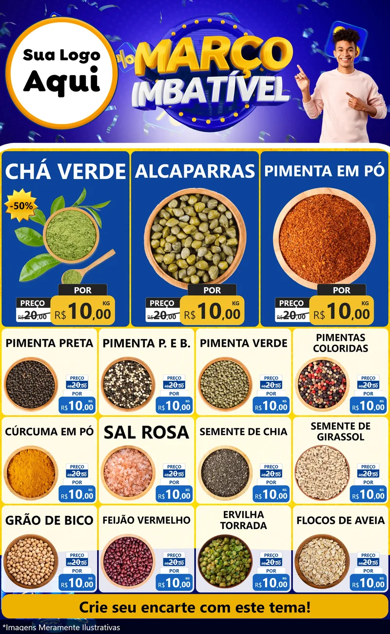 Modelo de Encarte para Encarte Grande com o tema Março Imbatível para Produtos Naturais