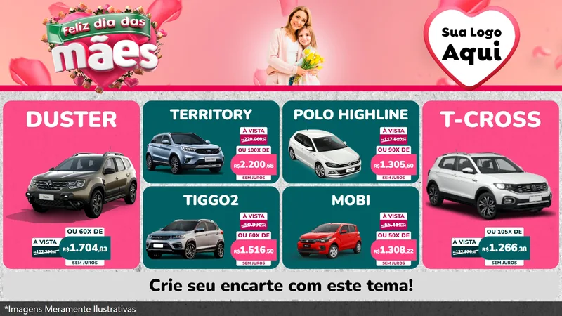 Modelo de TV para TV Horizontal com o tema Feliz Dia das Mães para Concessionaria de Carros