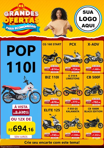 Modelo de Encarte para Encarte A4 Vertical com o tema Grandes Ofertas Para Economizar! para Concessionaria de Motos
