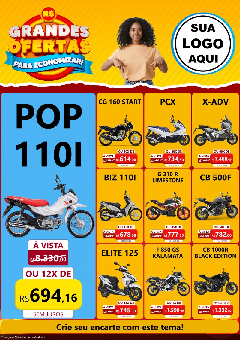 Modelo de Encarte para Encarte A4 Vertical com o tema Grandes Ofertas Para Economizar! para Concessionaria de Motos