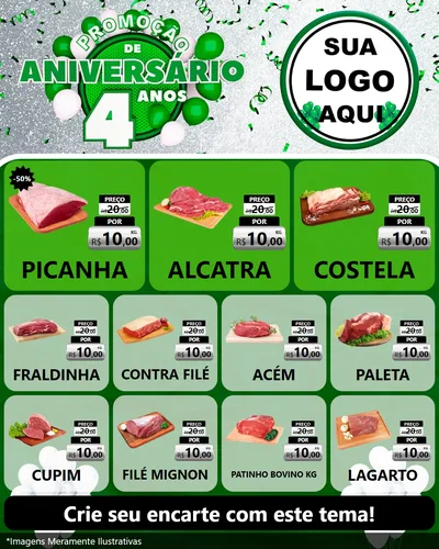 Modelo de Rede Social para Feed Instagram com o tema Promoção de Aniversário - 4 Anos para Açougue