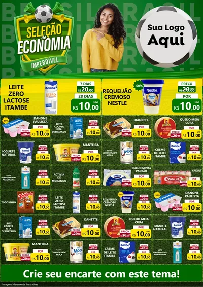 Modelo de Encarte para Encarte A4 Vertical com o tema Seleção de Economia - Copa para Frios e Laticínios