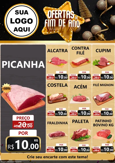 Modelo de Encarte para Encarte A4 Vertical com o tema Ofertas de Fim de Ano para Açougue