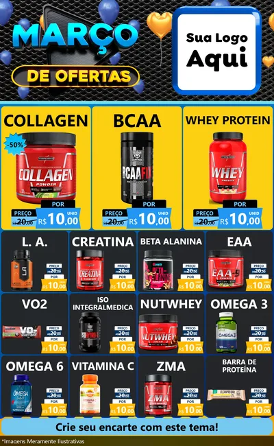 Modelo de Encarte para Encarte Grande com o tema Março de Ofertas para Suplementos alimentares