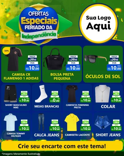 Modelo de Rede Social para Feed Instagram com o tema Ofertas Especiais Feriado da Independência para Roupas e acessórios