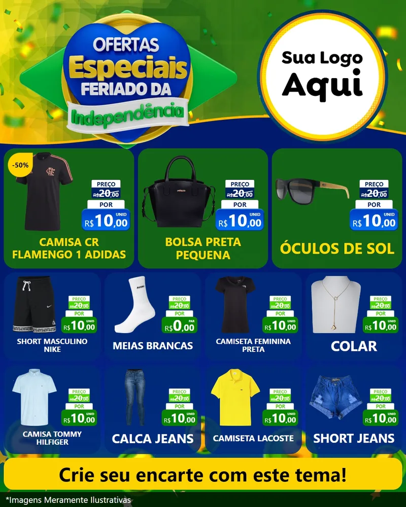Modelo de Rede Social para Feed Instagram com o tema Ofertas Especiais Feriado da Independência para Roupas e acessórios