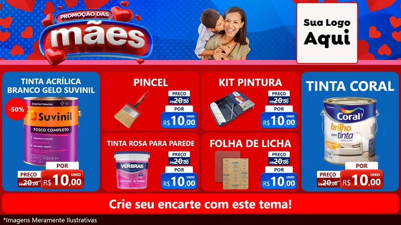Modelo de TV para TV Horizontal com o tema Promoção das Mães para Tintas e Ferramentas