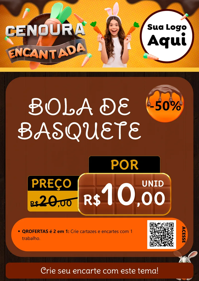 Modelo de Cartaz para Cartaz A4 Vertical com o tema Cenoura Encantada - Páscoa para Artigos Esportivos