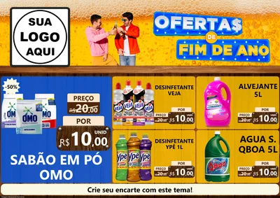 Modelo de Encarte para Encarte A4 Horizontal com o tema Ofertas de Fim de Ano para Produtos de Limpeza