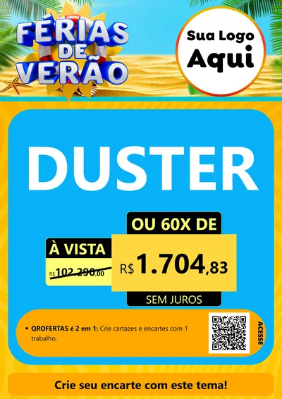 Modelo de Cartaz para Cartaz A4 Vertical com o tema Férias de Verão para Concessionaria de Carros