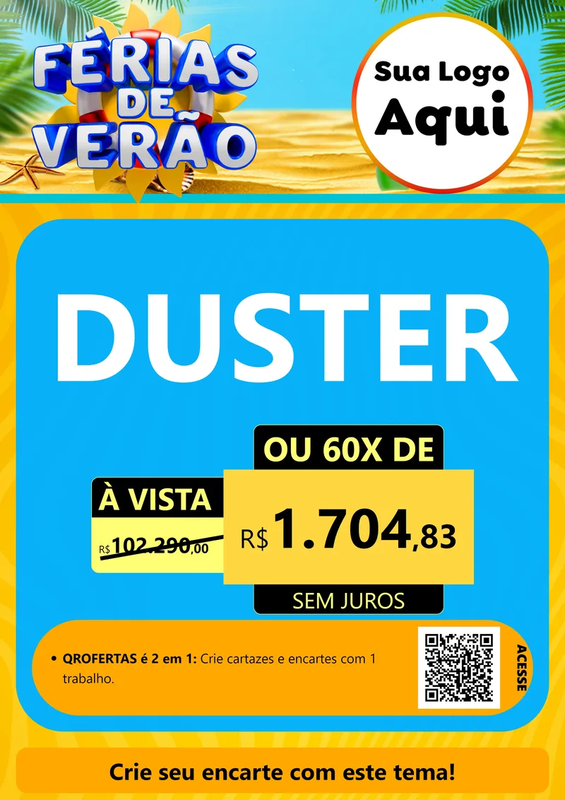 Modelo de Cartaz para Cartaz A4 Vertical com o tema Férias de Verão para Concessionaria de Carros