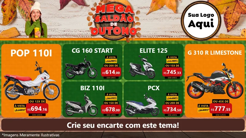 Modelo de TV para TV Horizontal com o tema Mega Saldão de Outono para Concessionaria de Motos