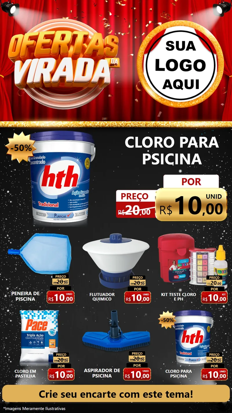 Modelo de Rede Social para Stories com o tema Ofertas da Virada para Produtos para Piscina