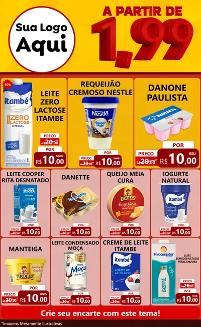 Modelo de Encarte para Encarte Grande com o tema A Partir de Um e Noventa e Nove - 1,99 para Frios e Laticínios