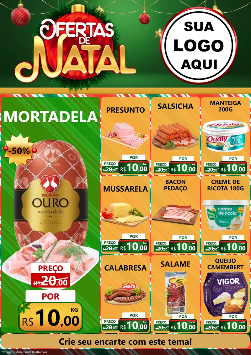 Modelo de Encarte para Encarte A4 Vertical com o tema Ofertas de Natal para Frios e Laticínios