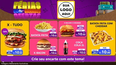 Modelo de TV para TV Horizontal com o tema Férias com Grandes Ofertas para Hamburgueria