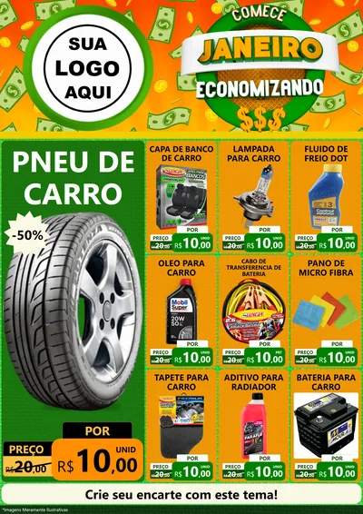 Modelo de Encarte para Encarte A4 Vertical com o tema Comece Janeiro Economizando para Auto peças