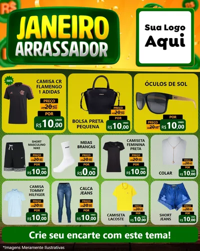 Modelo de Rede Social para Feed Instagram com o tema Janeiro Arrasador para Roupas e acessórios