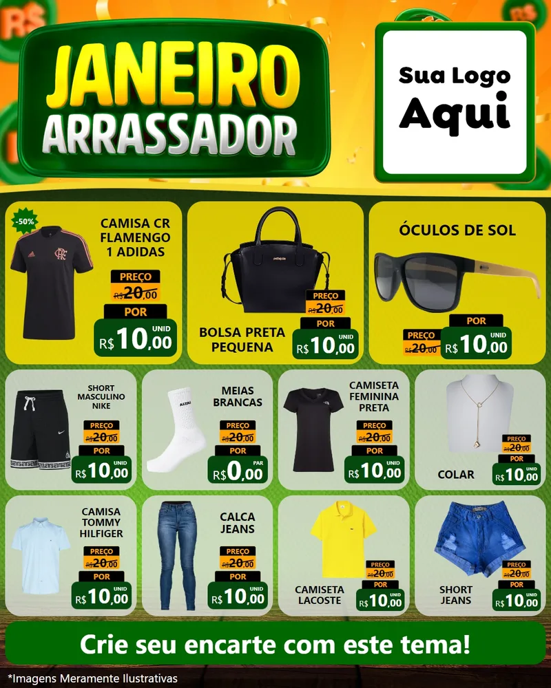 Modelo de Rede Social para Feed Instagram com o tema Janeiro Arrasador para Roupas e acessórios