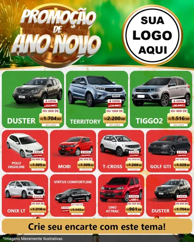 Modelo de Rede Social para Feed Instagram com o tema Promoção de Ano Novo para Concessionaria de Carros